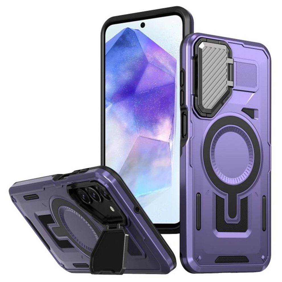 Rugged Magnetic Case For Samsung Galaxy A55 5G 6.6" – Magsafe-Compatible, Adjustable Metal Lens Cover, Military-Grade Protection, Purple 9152228577978