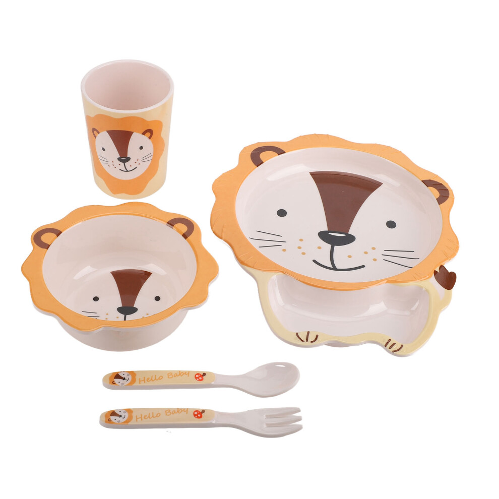 Healthy Mealtime Kids Tableware Set, Bamboo Children Dishes with Cartoon Tableware Lightweight and Easy to Clean Non Slip Dishware for Toddlers