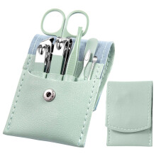 Manicure Set - 7 Pieces Professional Travel Nail Clippers with Leather Bag, Stainless Steel Nail Care Tools Grooming Kit for Women Men, Green