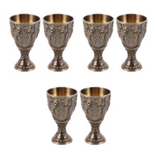 6Pcs Olive Green Zinc Alloy Goblet Set Retro Embossed Floral Chalice