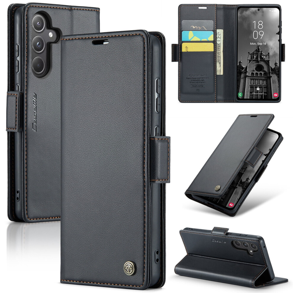 Caseme Leather Wallet Case For Compatible With Samsung Galaxy A55 5G Â Rfid Blocking, Magnetic Clasp, Kickstand, Black 9152228578753