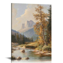 Rustic Farmhouse Wall Art: Fall Lake & River Landscape Poster, 16x20 in – Boho, French Country, Bathroom & Kitchen Decor