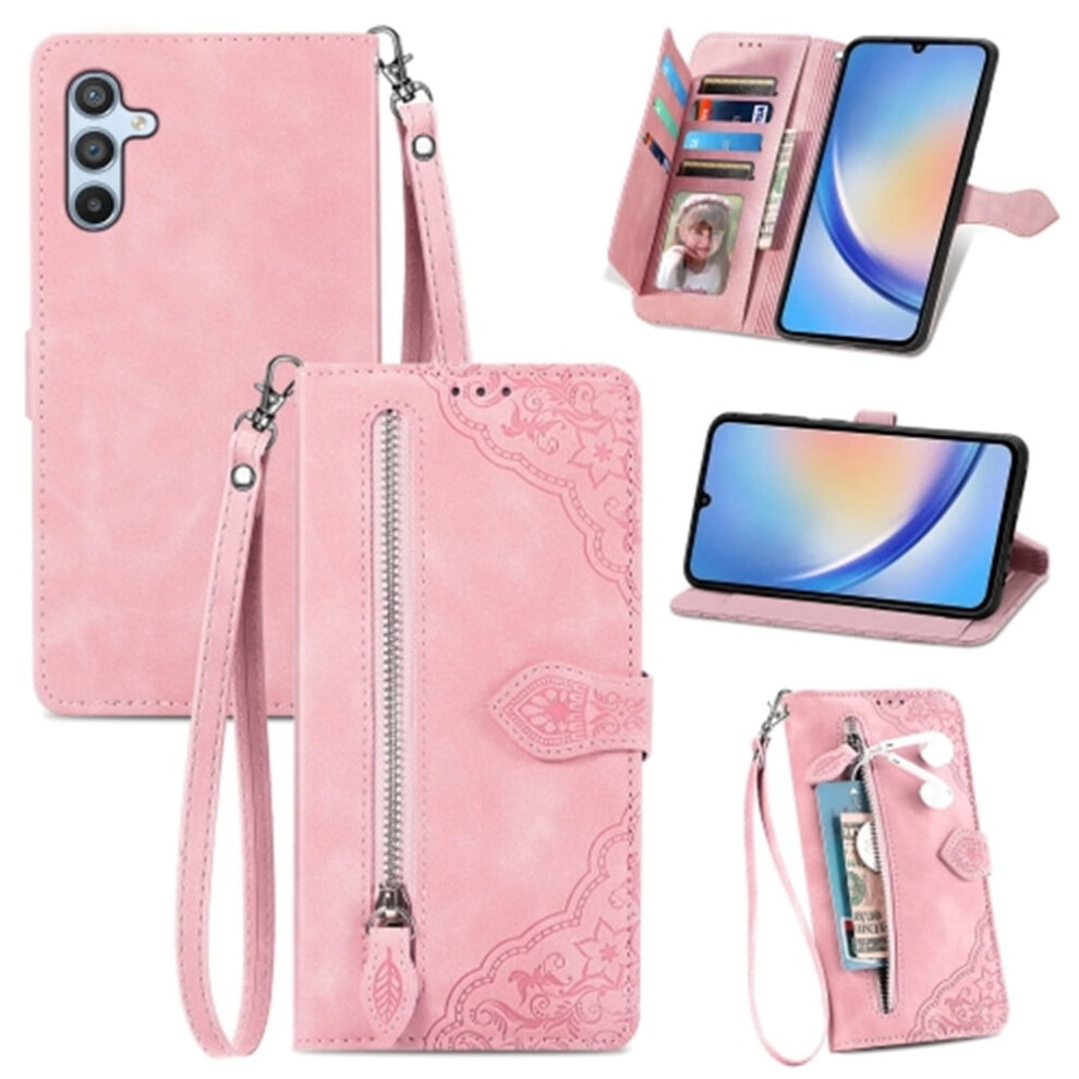 Compatible With Samsung Galaxy A34 5G 6.6" Wallet Case – Pu Leather Magnetic Flip, Lanyard, Wristlet & Zipper Card Holder 9130661971751