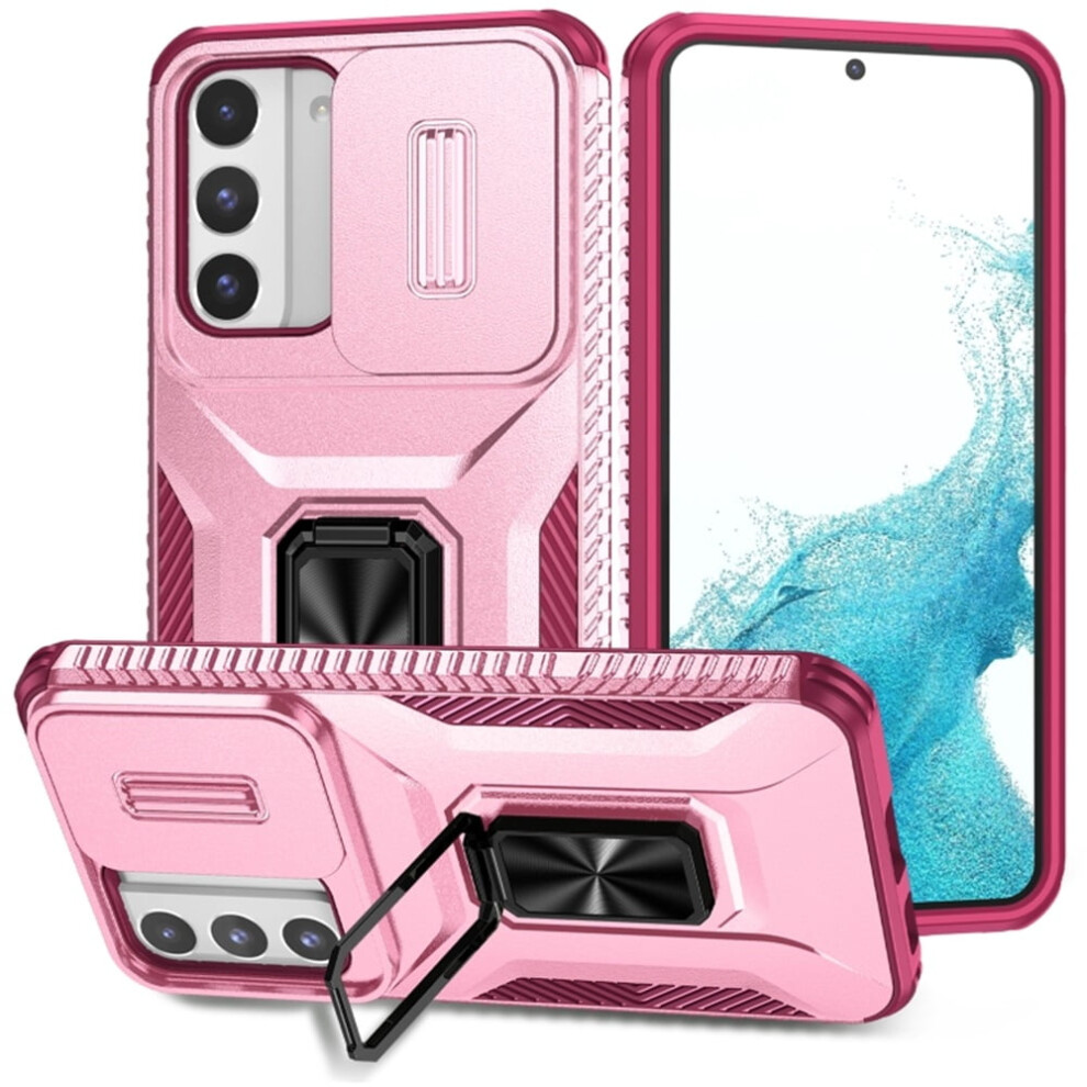 Slim Fit Shockproof Hybrid Case For Samsung Galaxy S22 5GâMilitary-Grade, Slide Camera Cover, Rotated Ring Kickstand, Pink 9130661971850