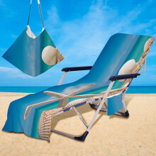 Microfiber Beach Chair Cover with Side Pockets-Lounge Chair Protector & Beach Towel Storage Bag