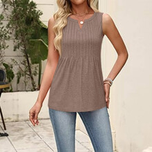 Chaleco holgado informal sin mangas con cuello en V y pliegues, color marrón claro, talla XXL, para mujer.