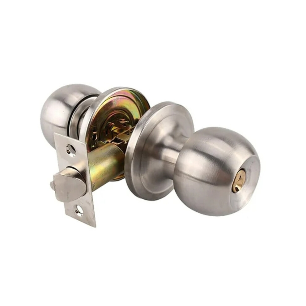 Interior And Exterior Door Lock, Satin Nickel Finish Keyed Entry Door Knob With Lock, Comfortable Grip Standard Ball Door Handle With Lock For 9071309428896
