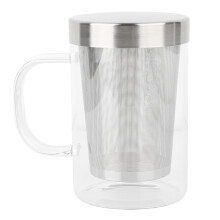 Cupán Tae Gloine Duilleogach Scaoilte le hInsilteoir, Mug Gloine Ard-Bhóróisileacáite le Clúdach Cruach Dhosmálta, Tae Gloine Taistil atá