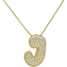 Gold Bubble Letter Necklace for Women – Initial Pendant