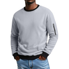 Sweat-shirt homme à manches longues et col rond, gris clair, taille XXXL