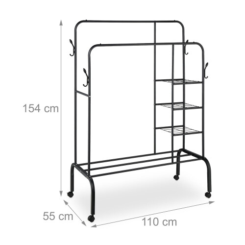 Clothes Rack on Wheels with Double Rails and Shelves 2