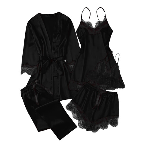 Women's Satin Pajama Set Long Sleeve 5-Piece 1