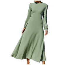 Rochie de damă din material ușor, elastică, cu mânecă lungă, croială elegantă, casual, lejeră, model modest, linie A, tiv lejer, aerisită