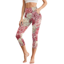 Virágmintás jóga leggings nőknek, magas derekú caprival