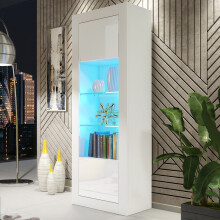 Display Cabinet Illume 170cm - White with Gloss Doors and LED Lights