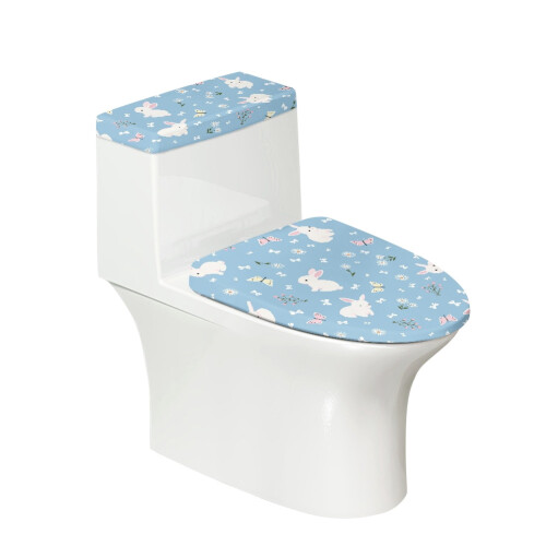 Toilettensitzbezug aus Polyester, hellblaues Hasenmotiv