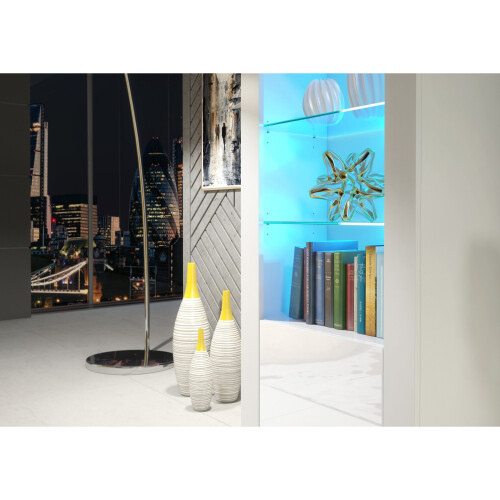 Display Cabinet Illume 170cm - White with Gloss Doors and LED Lights 2