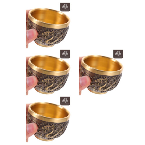 4Pcs Antique Dragon Embossed Tea Cup Multi Color Retro Teaware