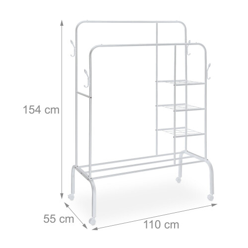 Coat Rack on Wheels with Double Rails and Shelves 2