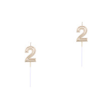 2Pcs Number 2 Cakes Candles Gold Color Smokeless Wax Celebration