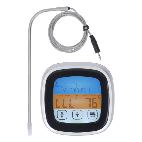 Timer Function Meat Thermometer Digital Touchscreen Instant Read Kitchen Cooking Thermometer Backlit LCD Display Stainless Steel Probe Oven Safe