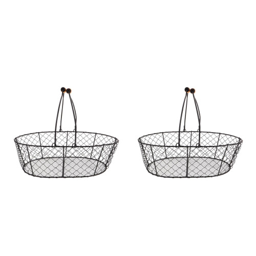 2Pcs Black Iron Basket for Indoor Coal and Fireplace Storage