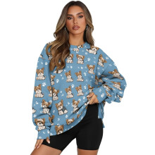 Bluza z nadrukiem łapy Yorkshire Terriera, długi rękaw, okrągły dekolt