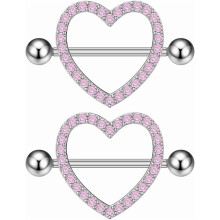 Anelli per capezzolo a forma di cuore con strass 14G per donna – Gioielli piercing a bilanciere a forma di cuore cavo con zirconi cubici lucidi,