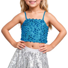 Flitteres Pántos Crop Top Gyerekeknek Égkék 7-9 Éves