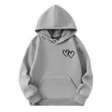 AWZXDE Girls Long Sleeve Pullover Hoodie Solid Color Casual Heart Print Everyday Sweatshirt Top Girls Hoodies Grey，11-12 Years