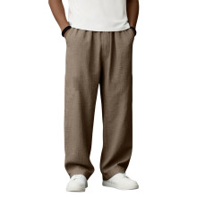 Men's Cotton Linen Pants Elastic Waist Brown XXXL