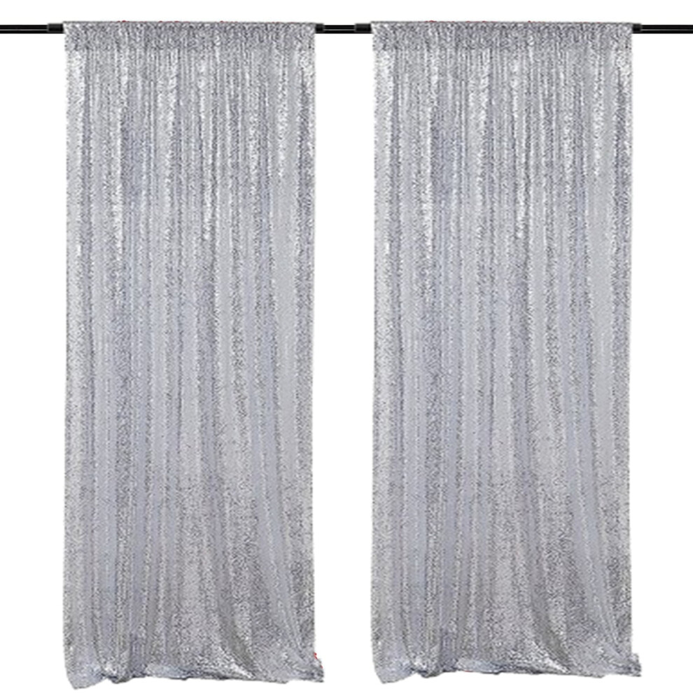 Sequin Backdrop 2 Panels 2Ftx8ft Christmas Party Backdrop Curtains Glitter Photo Background For Wedding Birthday Stage Decorations Silver 9405492317901