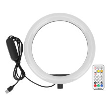 Draadloze afstandsbediening, dimbare ringlamp met 10 helderheidsniveaus, RGB LED-invulverlichting, USB-poort voor opladen, 360 graden draaibare