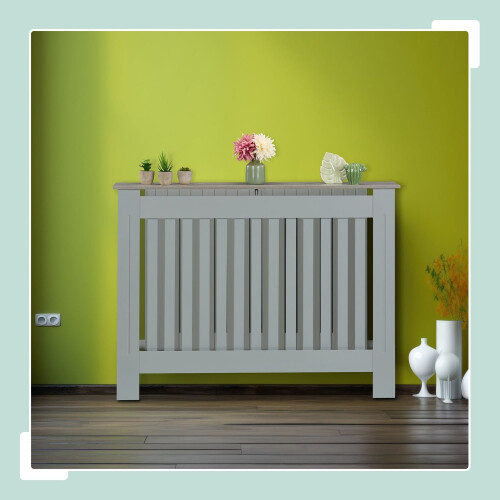 Heizkörperverkleidung mit Holzablage, Lamellendesign 2