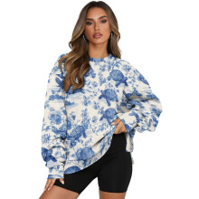 Bluza damska z nadrukiem w kwiaty żółwia, długi rękaw
