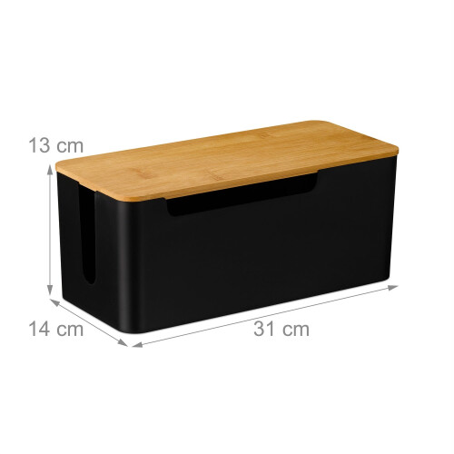 Cable Organiser Box with Bamboo Lid, Black 2