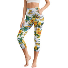 Női pálmafamintás, magas derekú capri jógaleggings