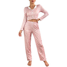 Completo pigiama da donna a maniche lunghe e pantaloni, rosa, taglia XL