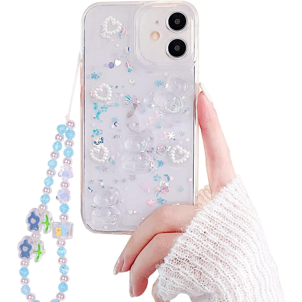 Cute 3D Bear Glitter Clear Phone Case For Iphone 11 (6.1'') Â Shockproof, Camera Protect, With Charm/Chain 9170372189519