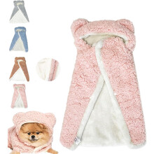 Pet Cape Blanket – Warm Wearable Dog Robe with Hood, Compatible with Cats & Dogs (Pink, L)