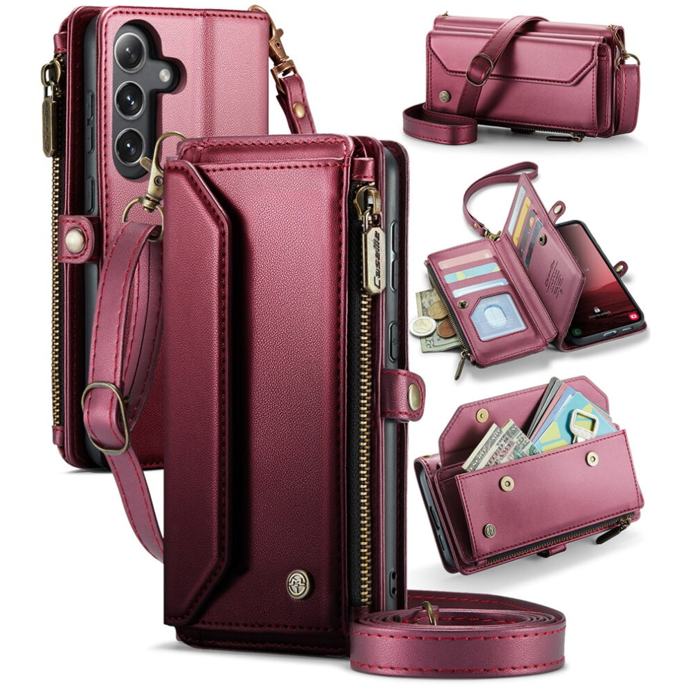 Caseme Leather Wallet Case For Compatible With Samsung Galaxy S25 Fe 6.7" Â Rfid Blocking, 10-Card Holder, Zipper Bills Slot, Magnetic Wrist Strap 9170372190010