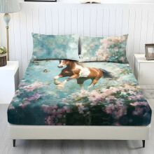 Queen Cooling Sheet Set Polyester Horse Flower Print 3-Piece