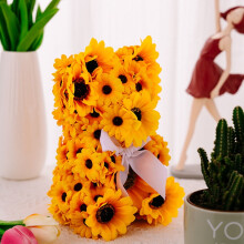 Sunflower Bear Figurine Home Decor Orange Plastic 6.5 Inches