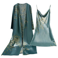 Satin-Nachthemd mit Print und passendem Morgenmantel, 2-teiliges Nachtwäsche-Set, Kimono