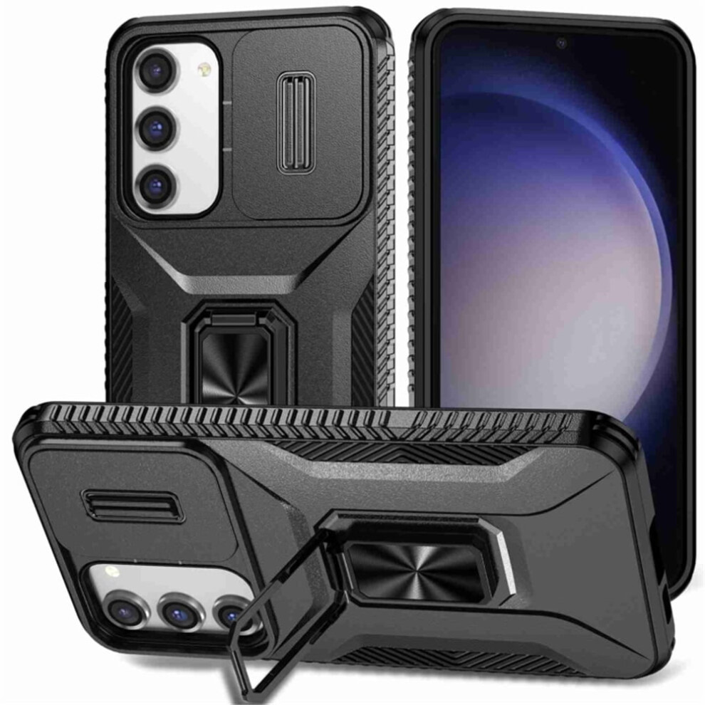 Slim Fit Shockproof Hybrid Case For Samsung Galaxy S23 Plus 5GâSlide Camera Cover, Rotating Ring Kickstand, Military-Grade, Black 9165521691241
