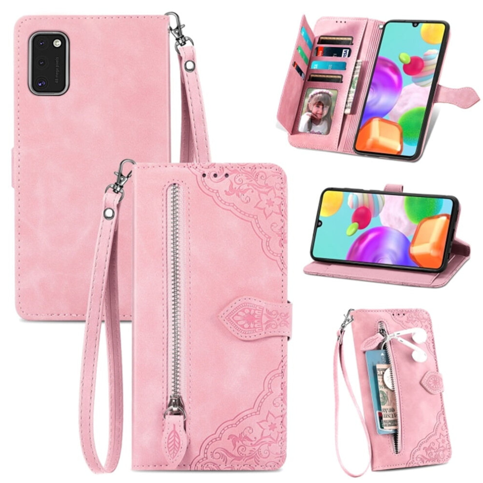 Compatible With Samsung Galaxy A41 6.1" Case Â Pu Leather Magnetic Flip Wallet With Lanyard, Zipper & Card Holder 9165521691104