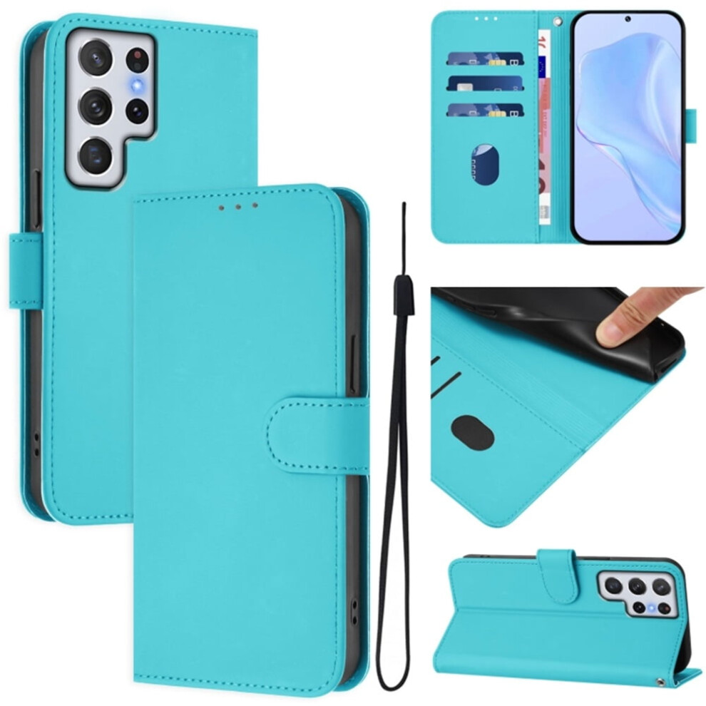Wallet Case Compatible With Samsung Galaxy S22 Ultra 5G Â Pu Leather Flip Folio, Magnetic Closure, 3-Card Slot & Wrist Strap, Lake Blue 9165521693009