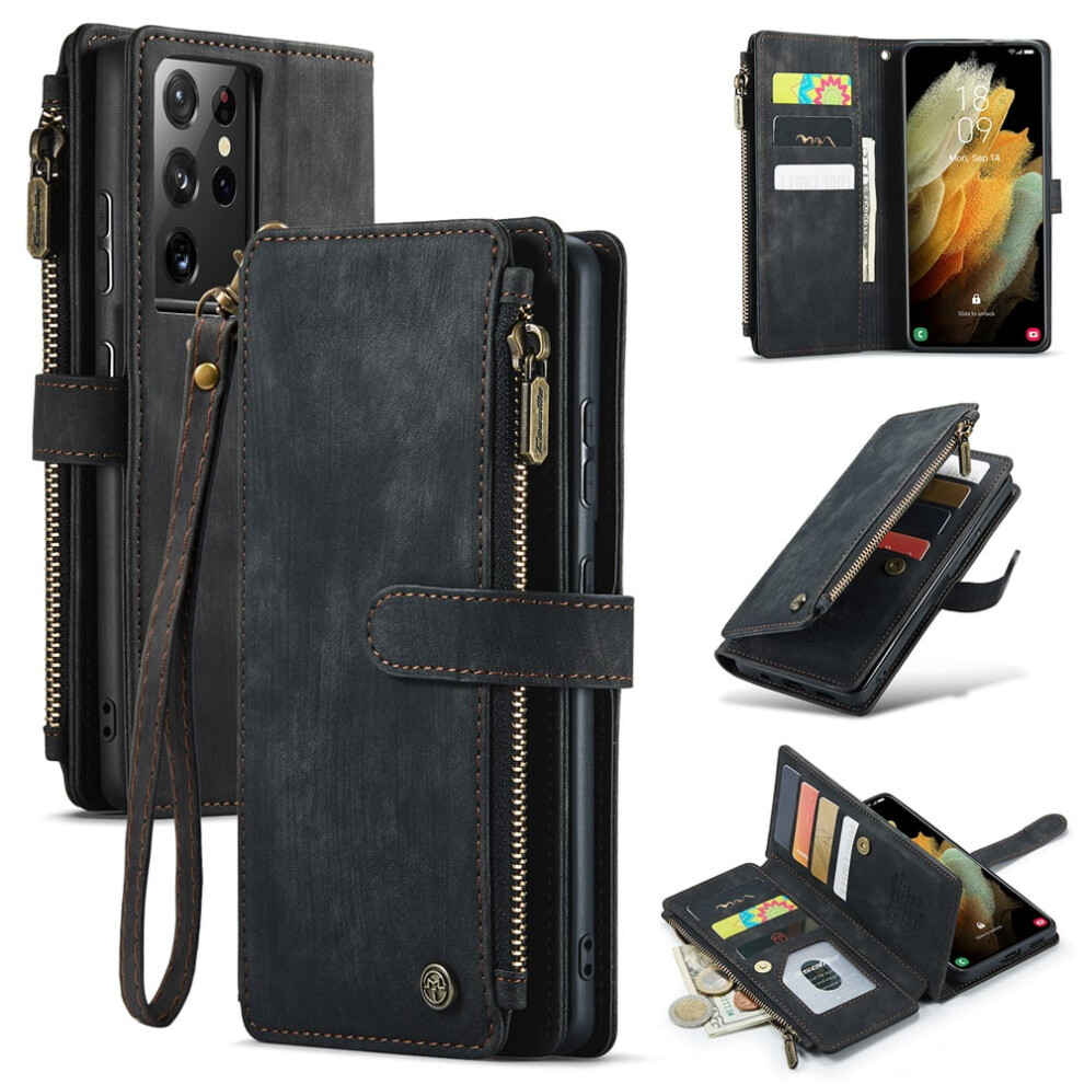 Caseme Wallet Case For Samsung Galaxy S21 Ultra Â Pu Leather Magnetic Flip, Lanyard Strap, Zipper Card Holder, Compatible With Galaxy S21 Ultra 6.8" 9165521693412