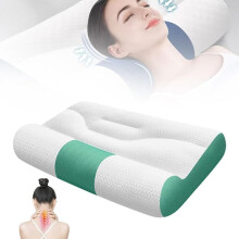 Oreiller ergonomique en duvet d'oie avec mousse à mémoire de forme cervicale, convenant à tous les dormeurs – Vert, 50 x 30 cm
