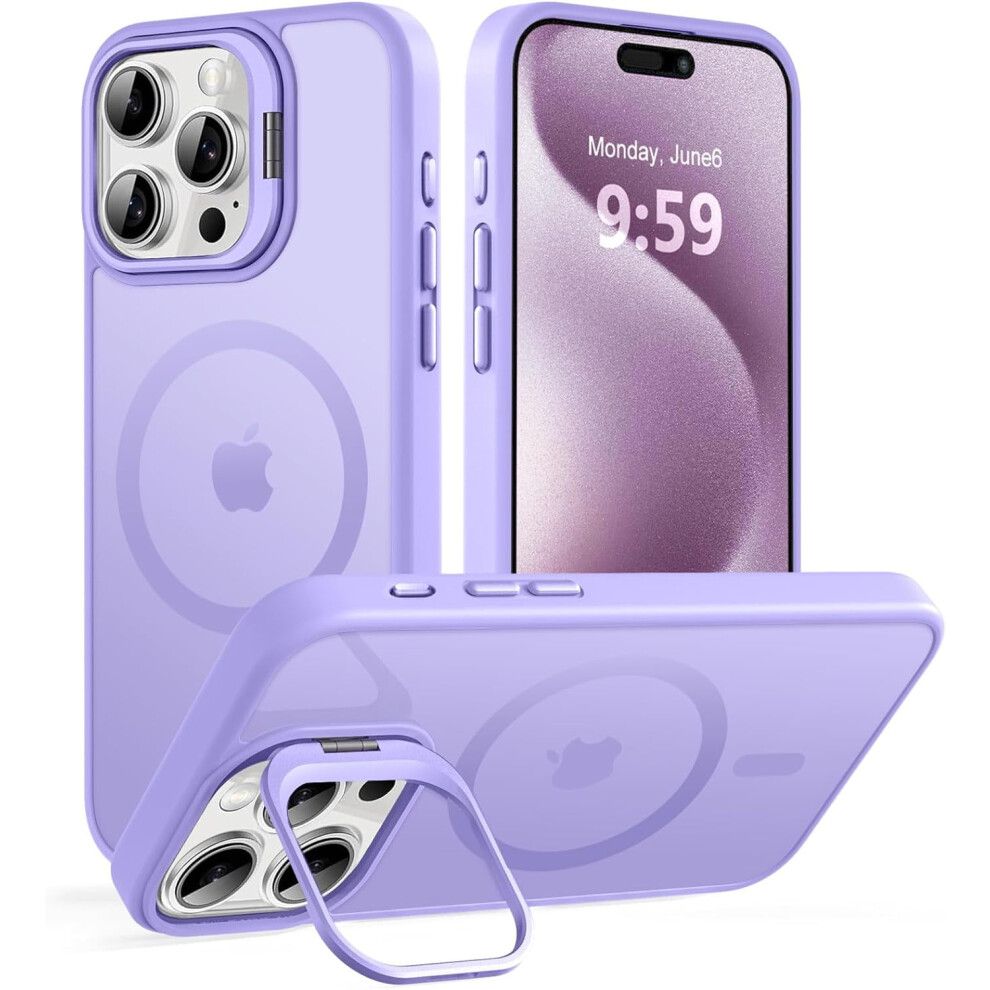Magnetic Case For Iphone 15 ProâMagsafe Compatible, Kicstand, Camera Stash, Military Protection, Light Purple 9165521694235
